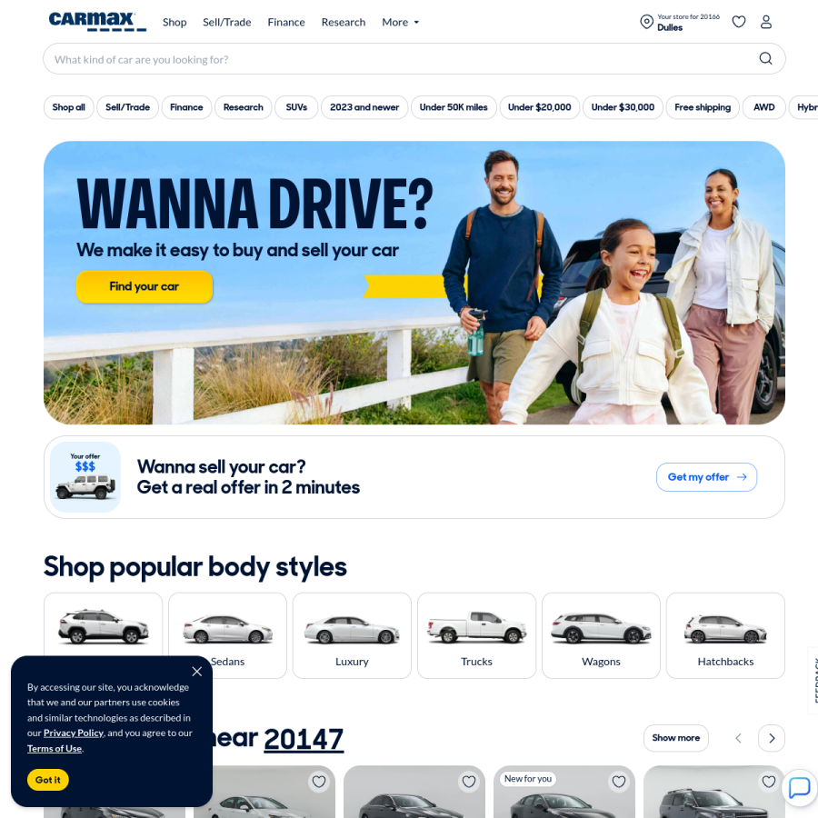 carmax.com homepage screenshot