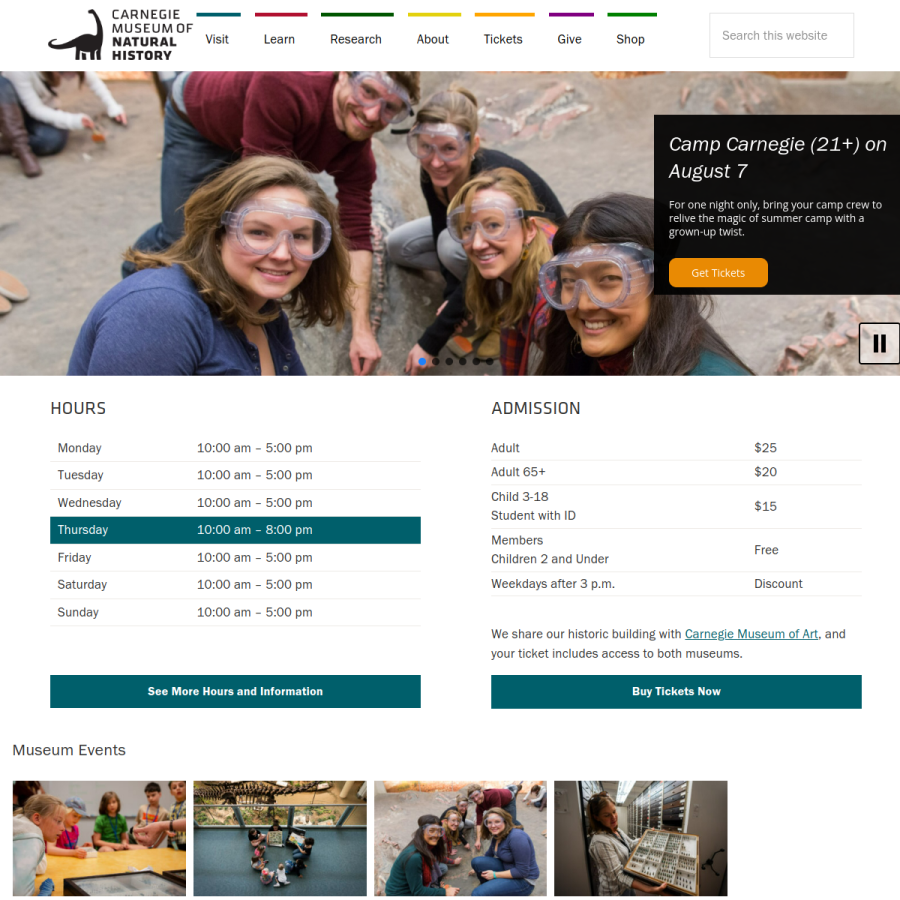 carnegiemnh.org homepage screenshot