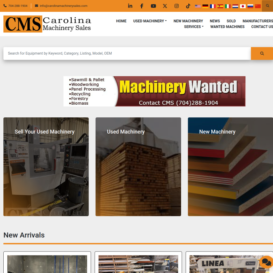 carolinamachinerysales.com homepage screenshot