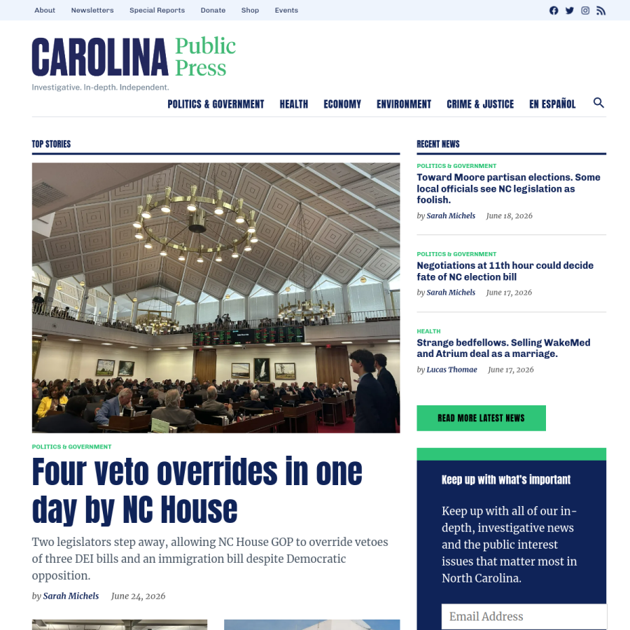 carolinapublicpress.org homepage screenshot