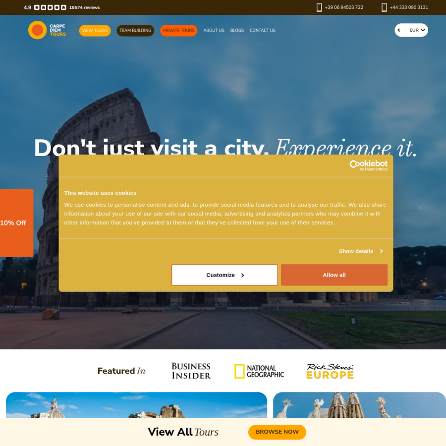 carpediemtours.com homepage screenshot