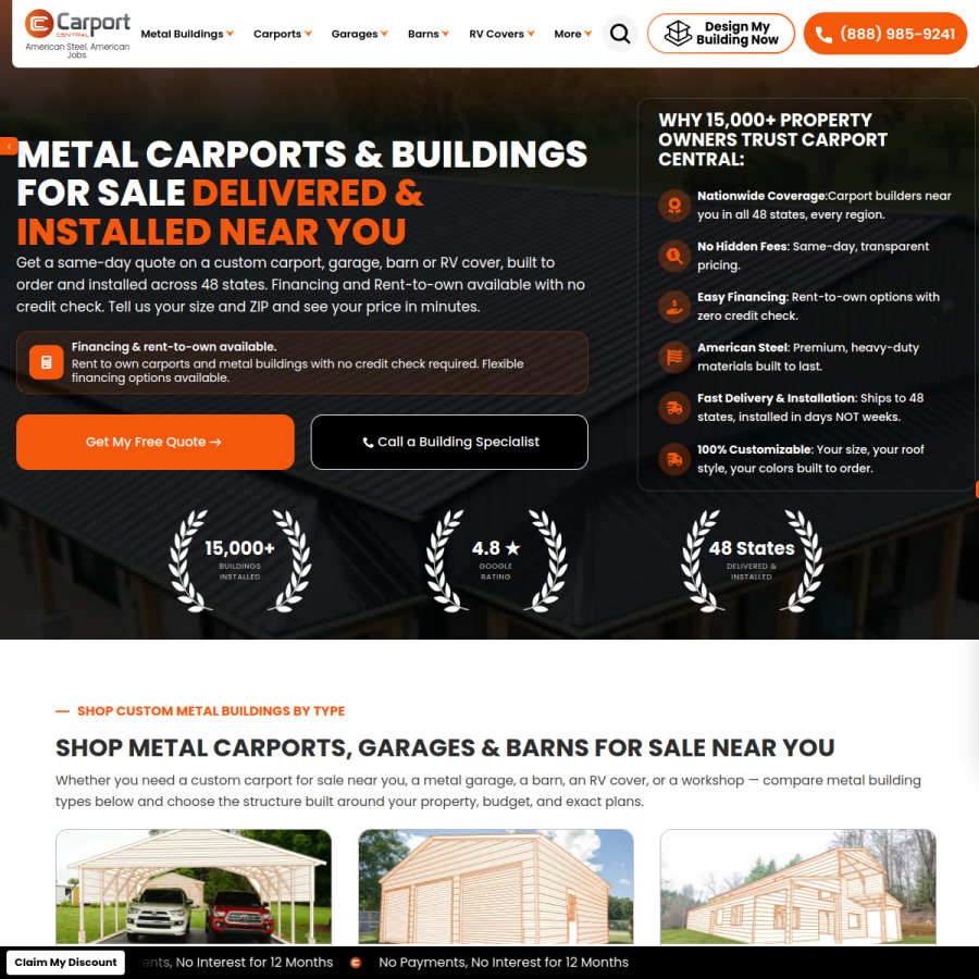 carportcentral.com homepage screenshot