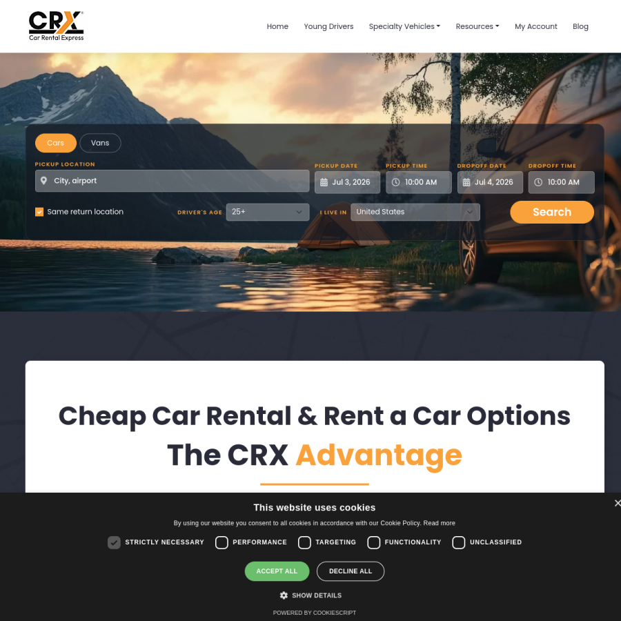 carrentalexpress.com homepage screenshot
