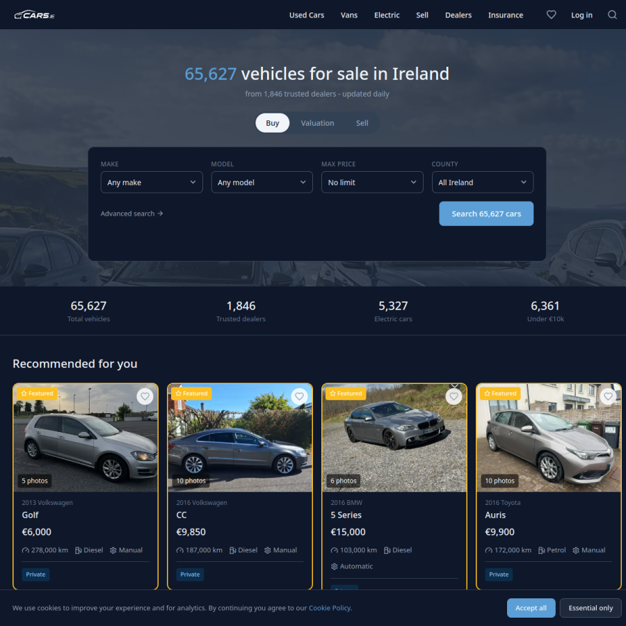 cars.ie homepage screenshot