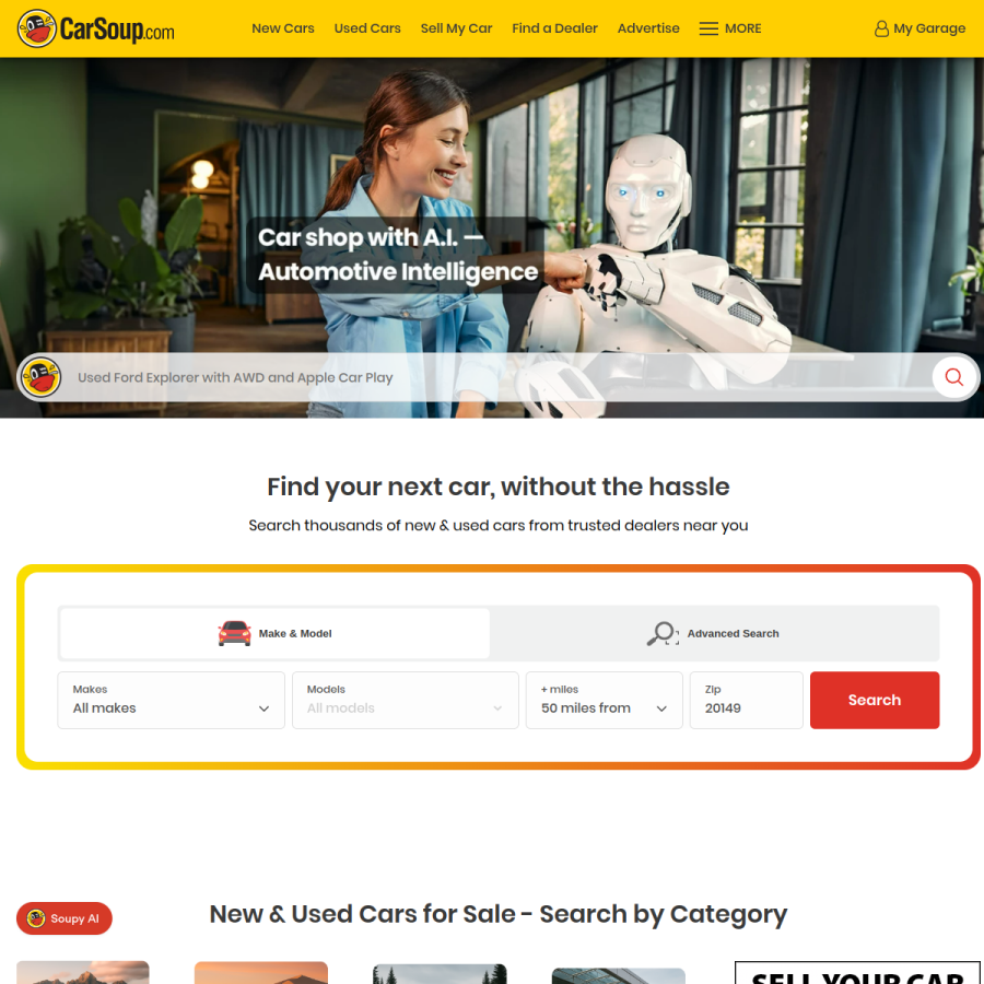 carsoup.com homepage screenshot