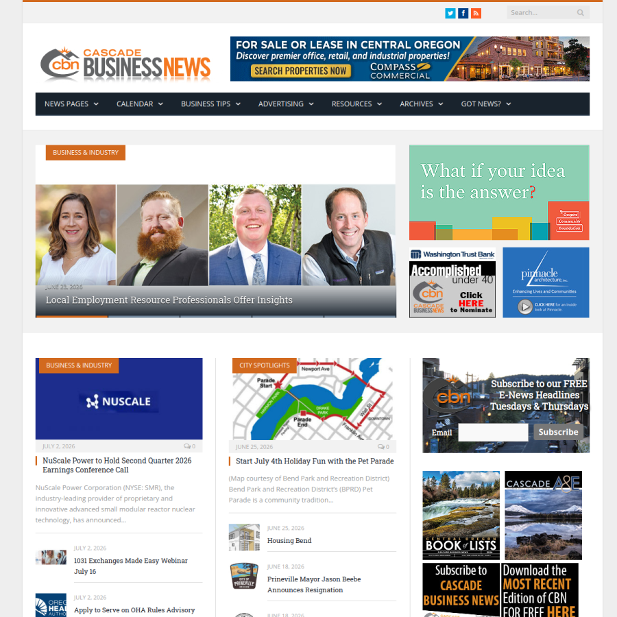 cascadebusnews.com homepage screenshot