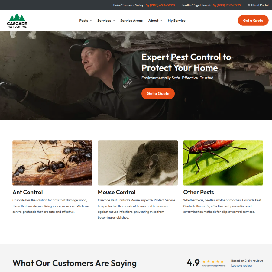 cascadepest.com homepage screenshot