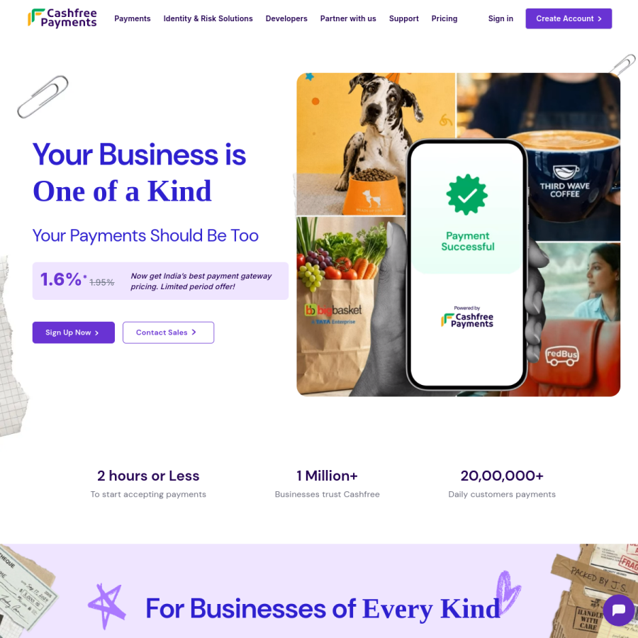 cashfree.com homepage screenshot