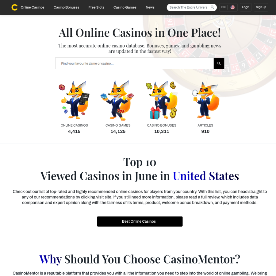 casinomentor.com homepage screenshot