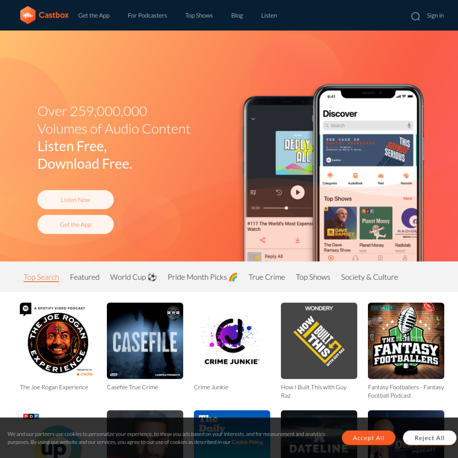 castbox.fm homepage screenshot
