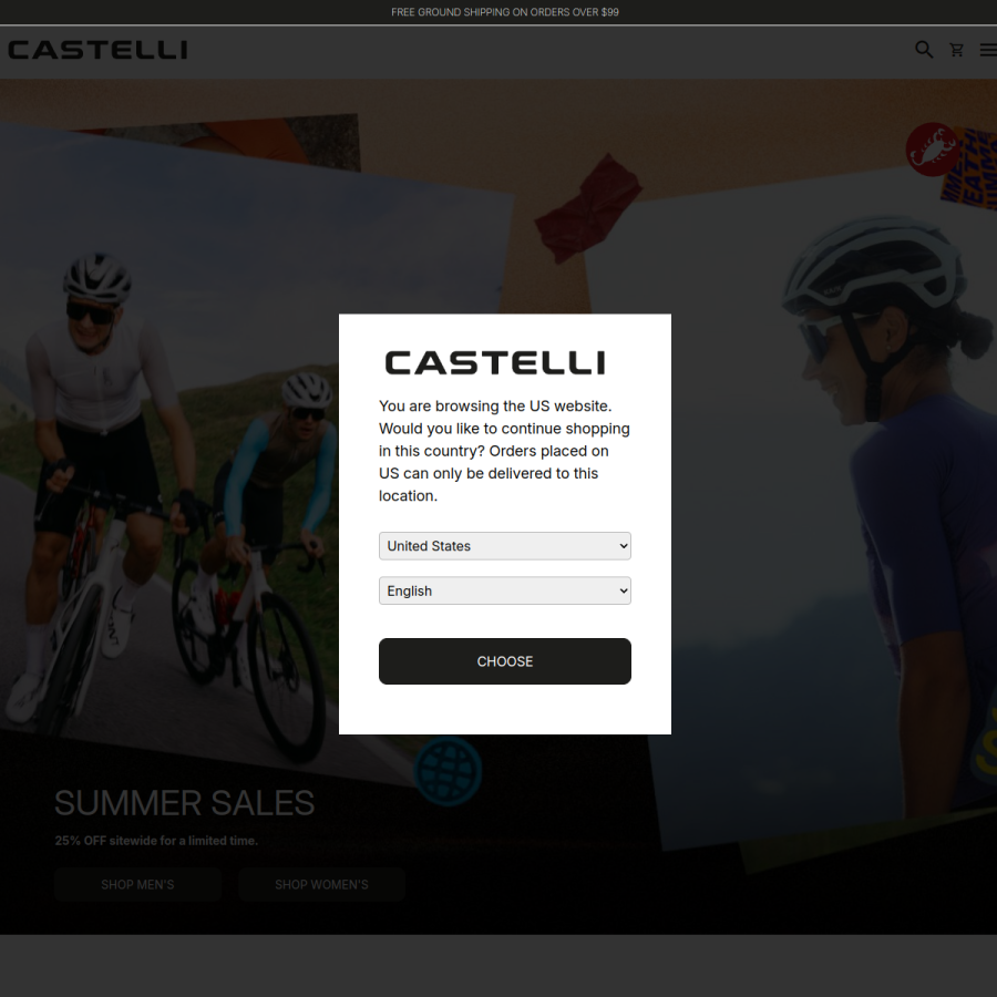 castelli-cycling.com homepage screenshot