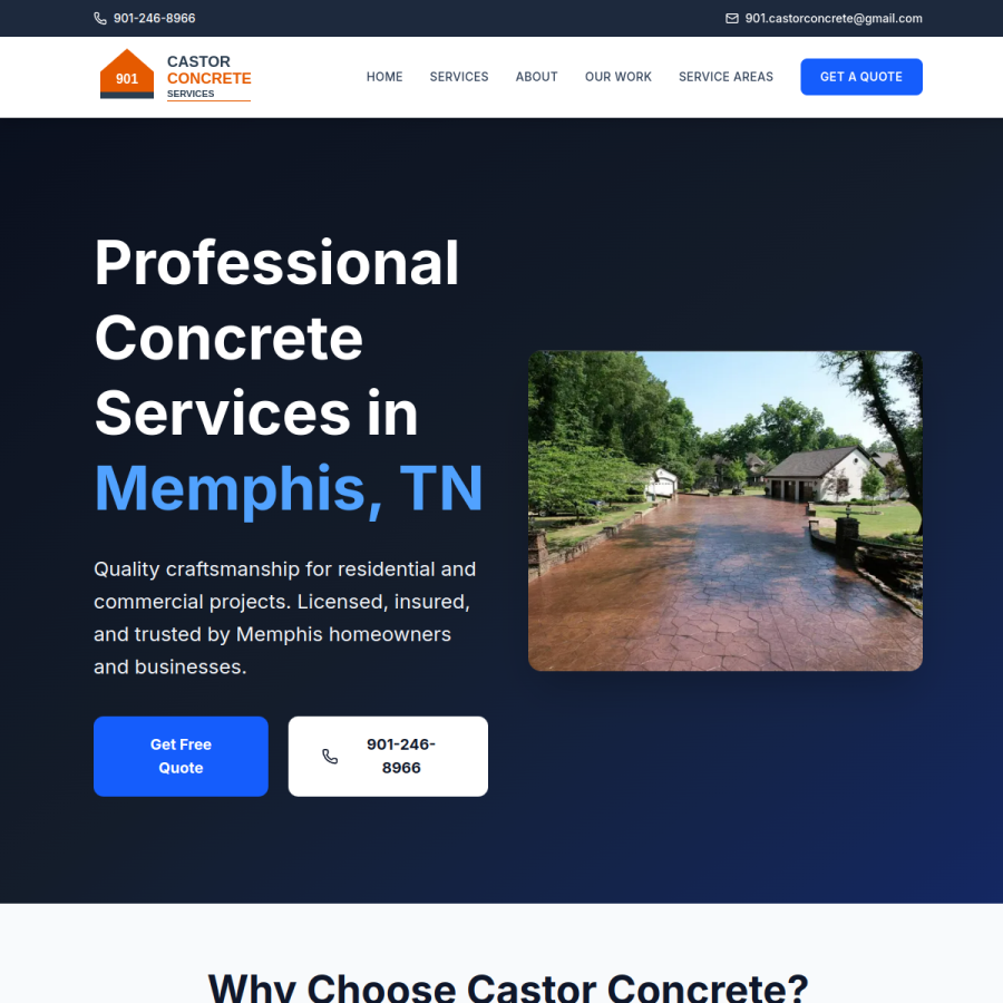 castorconcrete.com homepage screenshot