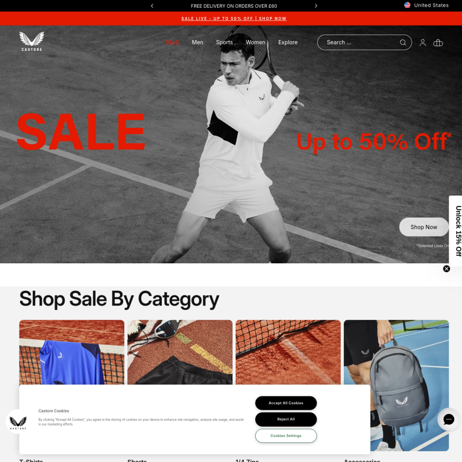castore.com homepage screenshot