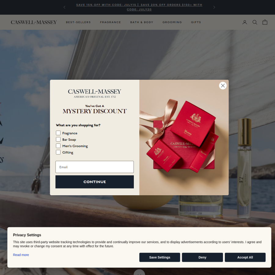 caswellmassey.com homepage screenshot