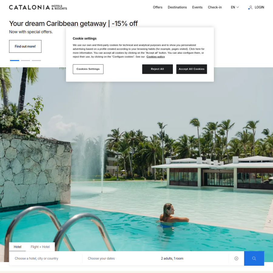 cataloniahotels.com homepage screenshot