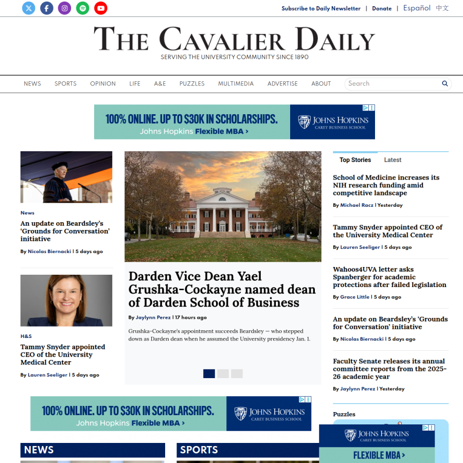 cavalierdaily.com homepage screenshot