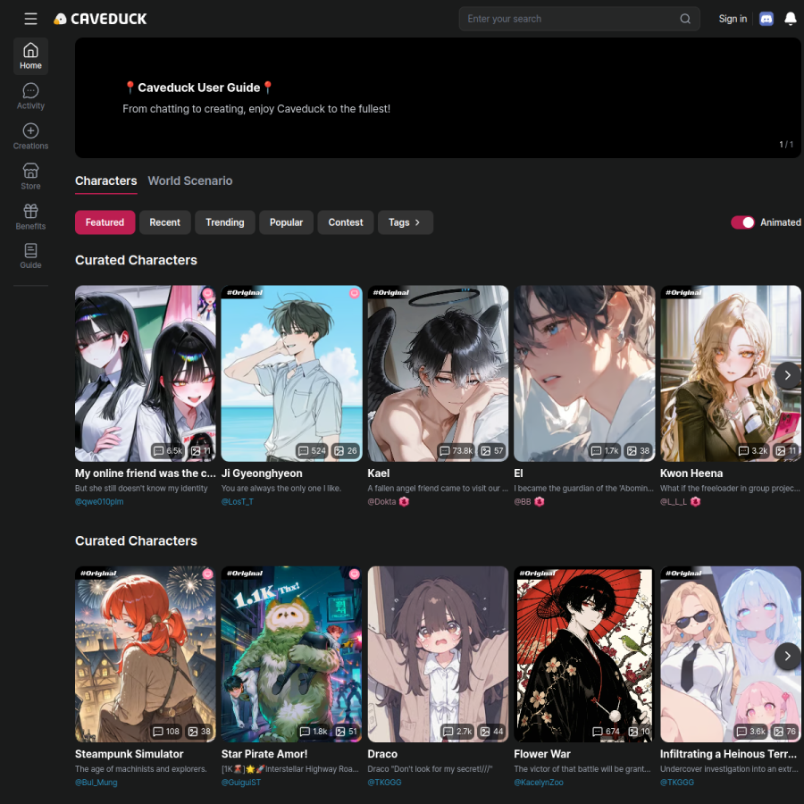 caveduck.io homepage screenshot