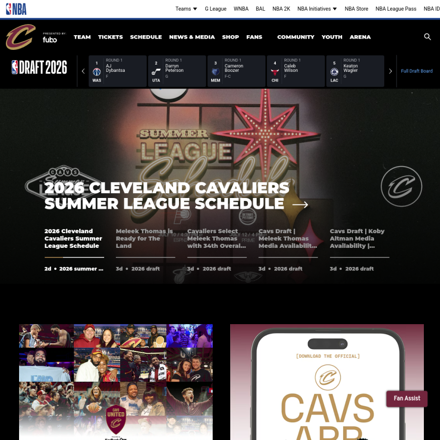 cavs.com homepage screenshot
