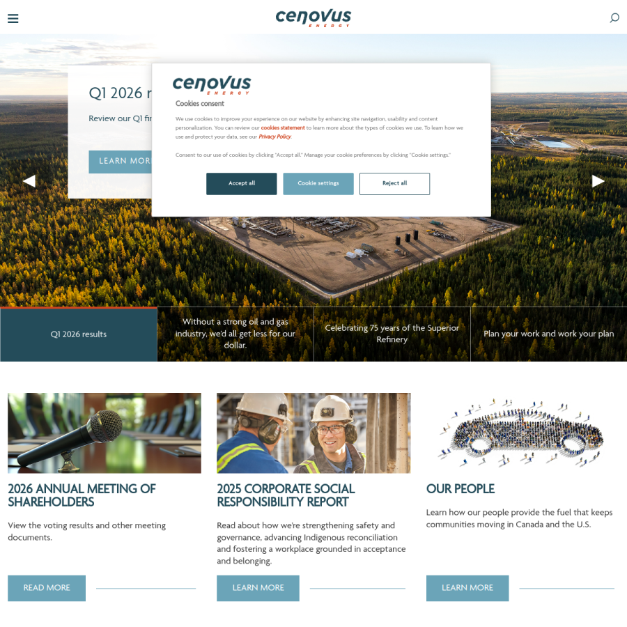cenovus.com homepage screenshot