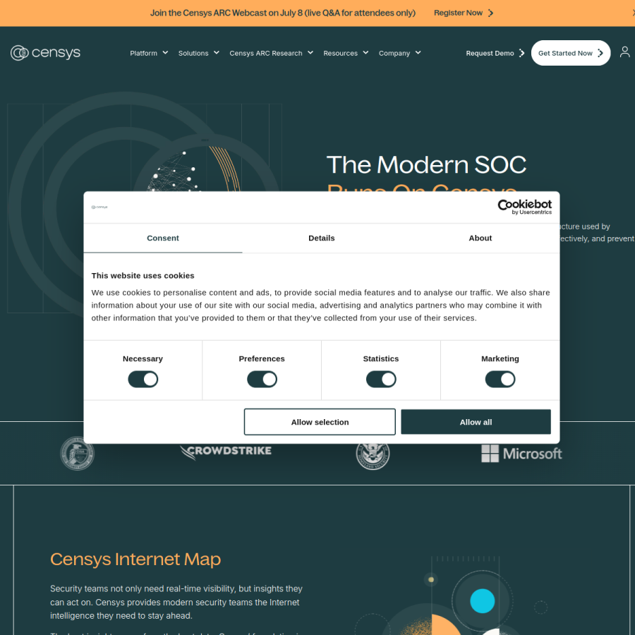 censys.com homepage screenshot
