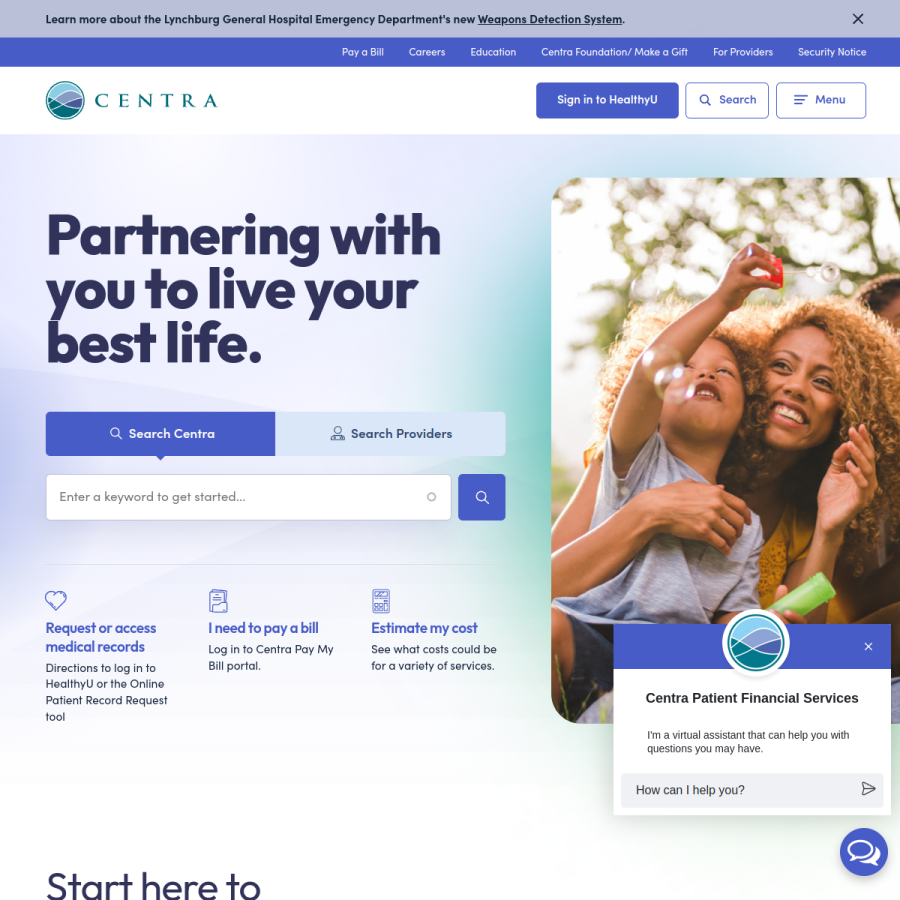 centrahealth.com homepage screenshot