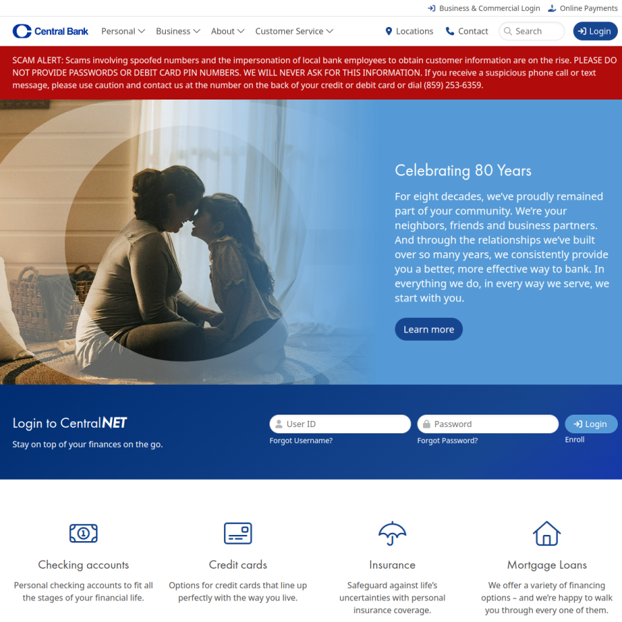 centralbank.com homepage screenshot