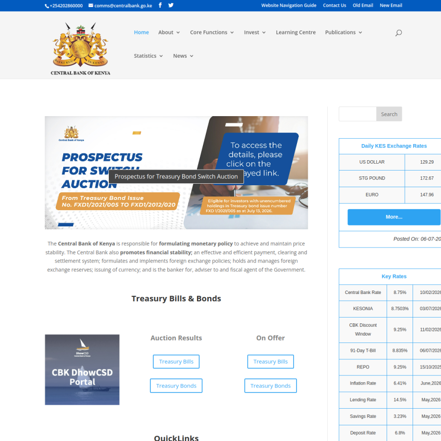 centralbank.go.ke homepage screenshot
