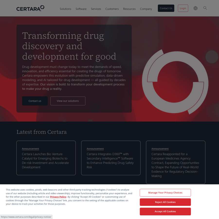 certara.com homepage screenshot