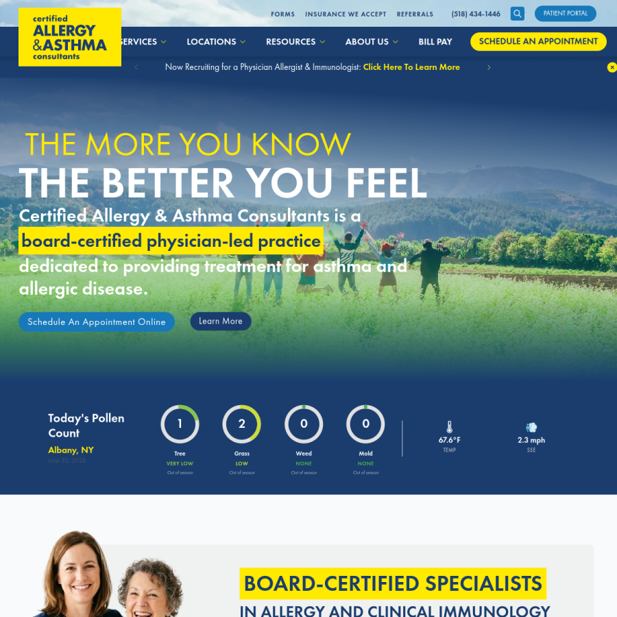 certifiedallergy.com homepage screenshot
