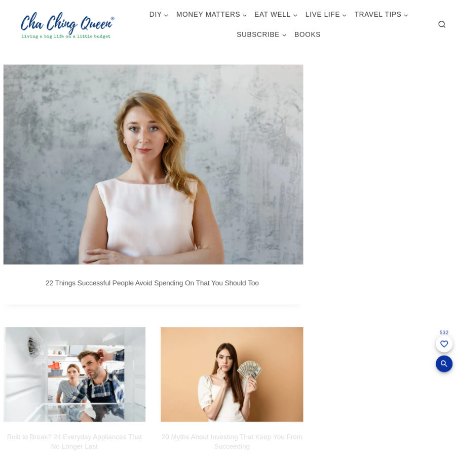 chachingqueen.com homepage screenshot
