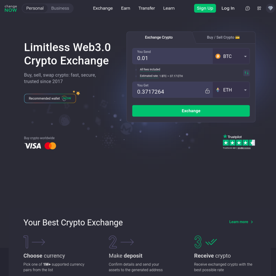changenow.io homepage screenshot