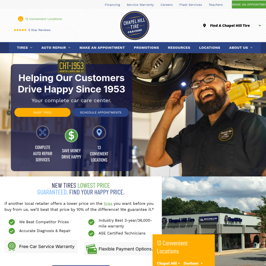 chapelhilltire.com homepage screenshot