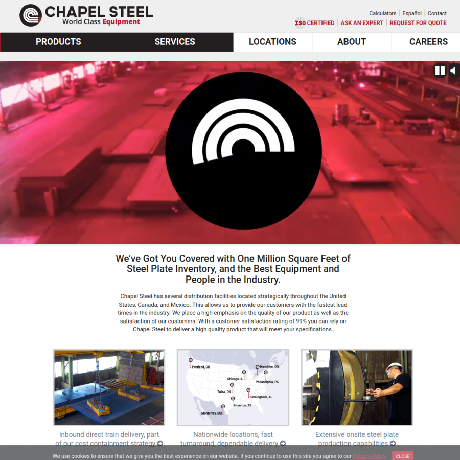 chapelsteel.com homepage screenshot