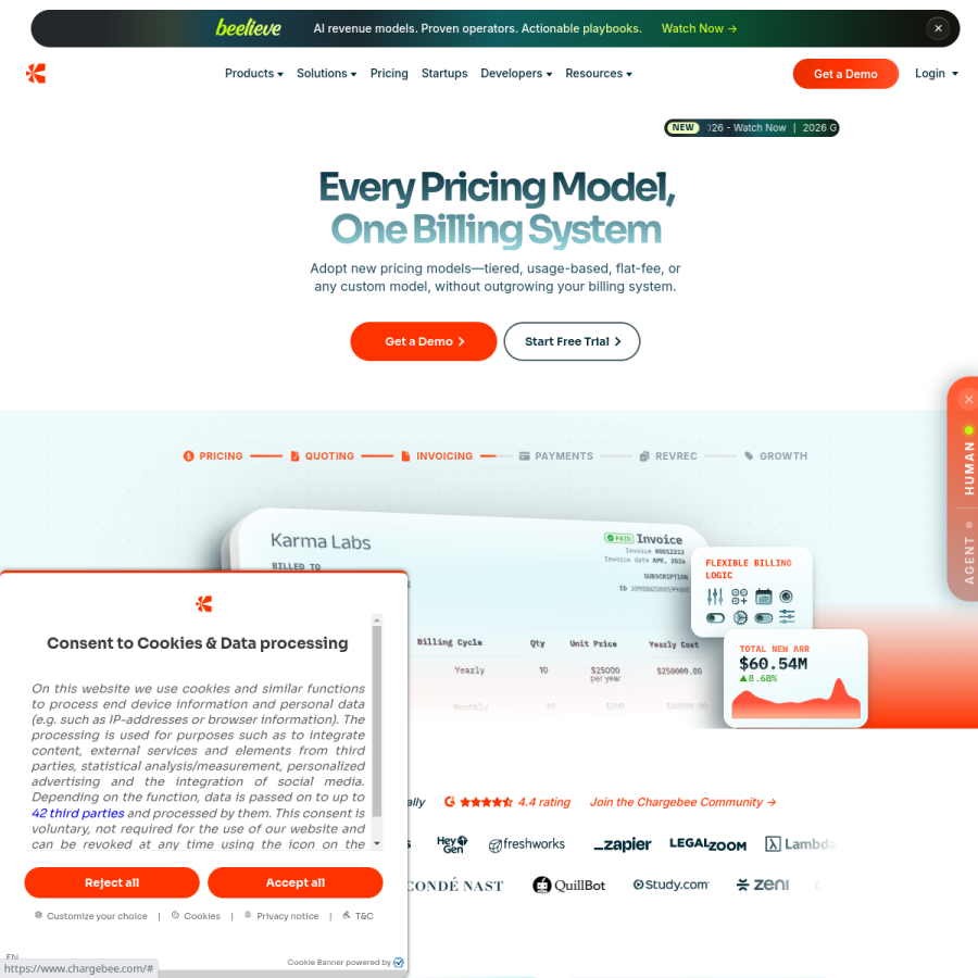 chargebee.com homepage screenshot