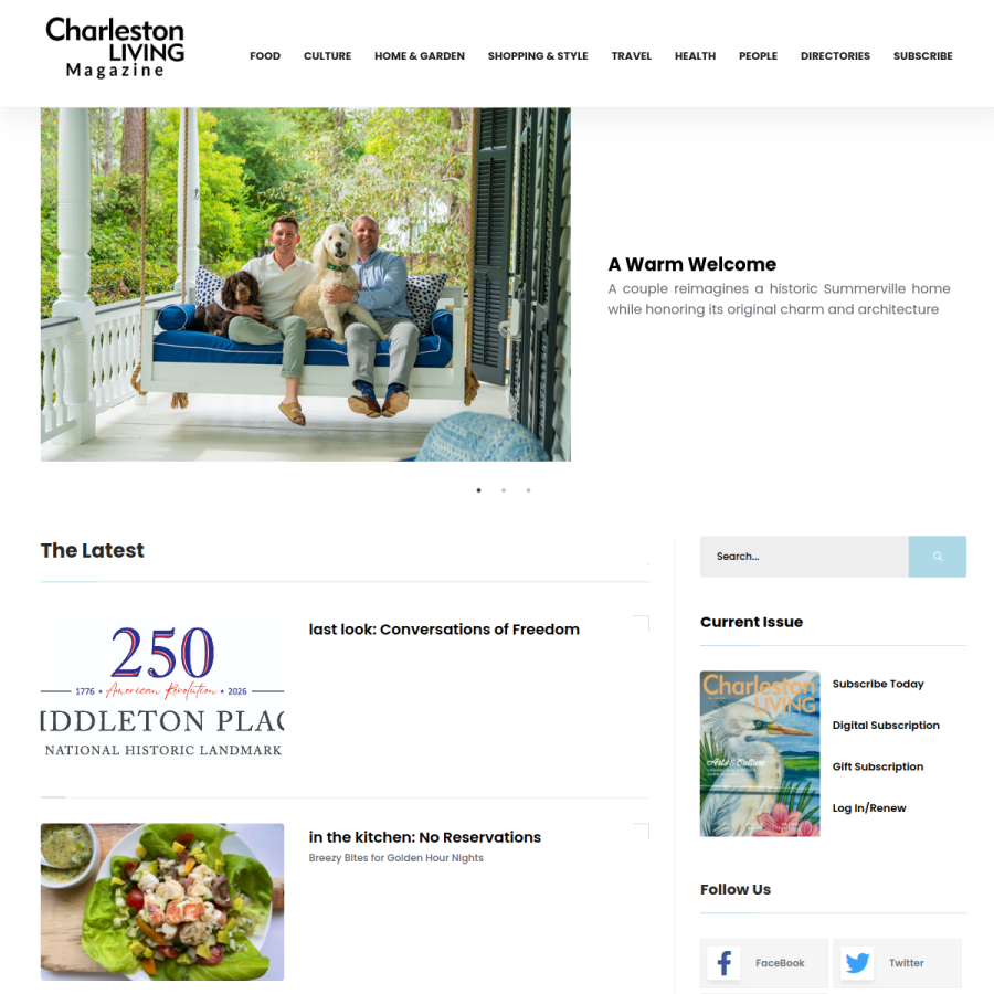 charlestonlivingmag.com homepage screenshot