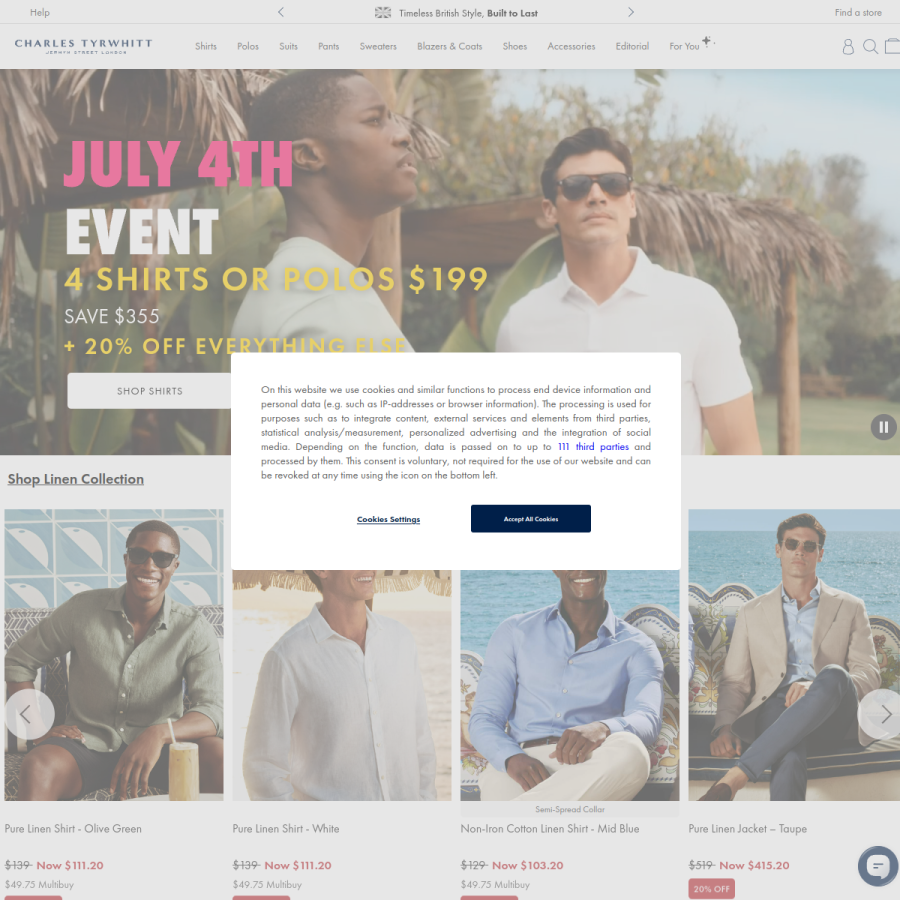 charlestyrwhitt.com homepage screenshot