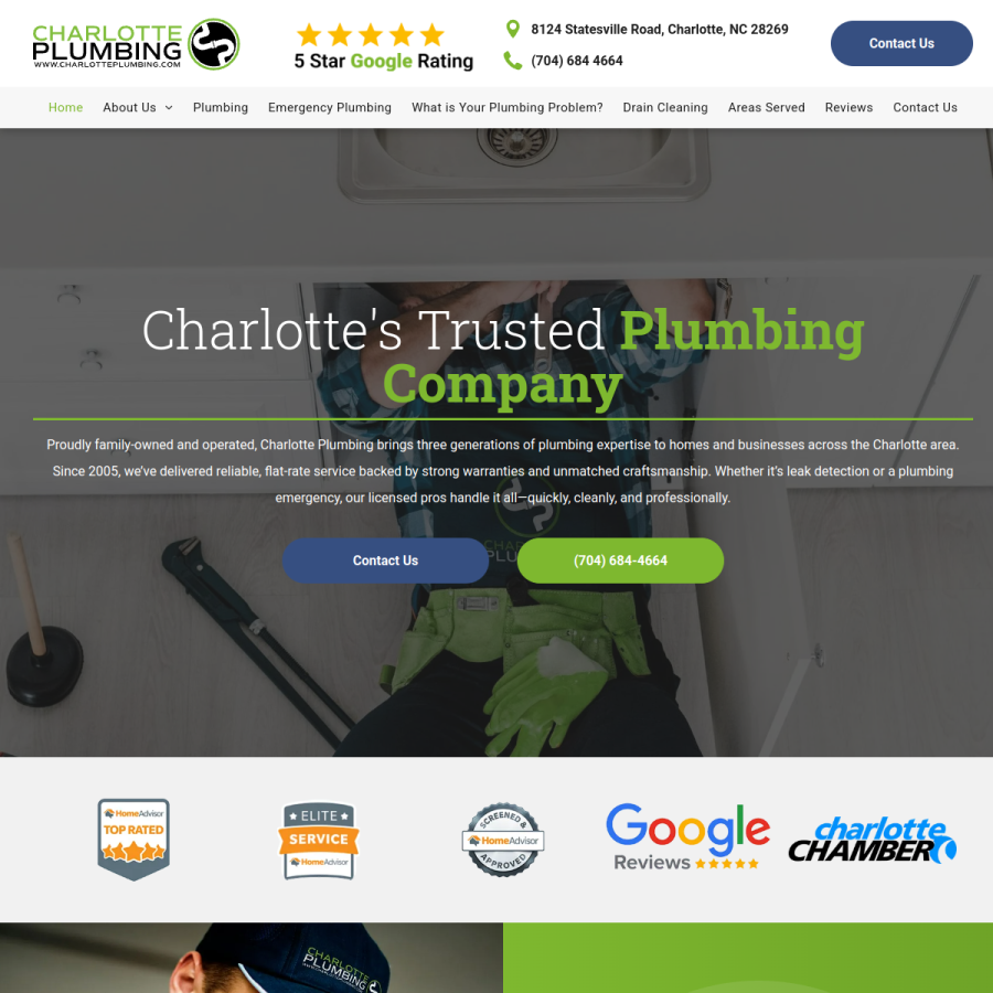 charlotteplumbing.com homepage screenshot