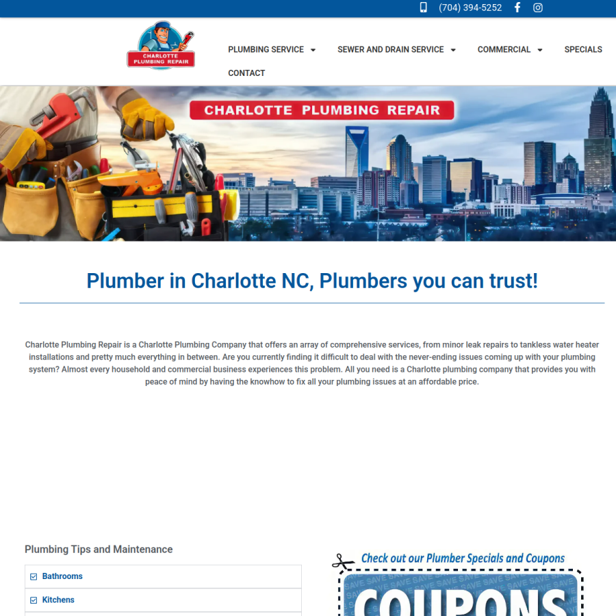 charlotteplumbingsvc.com homepage screenshot