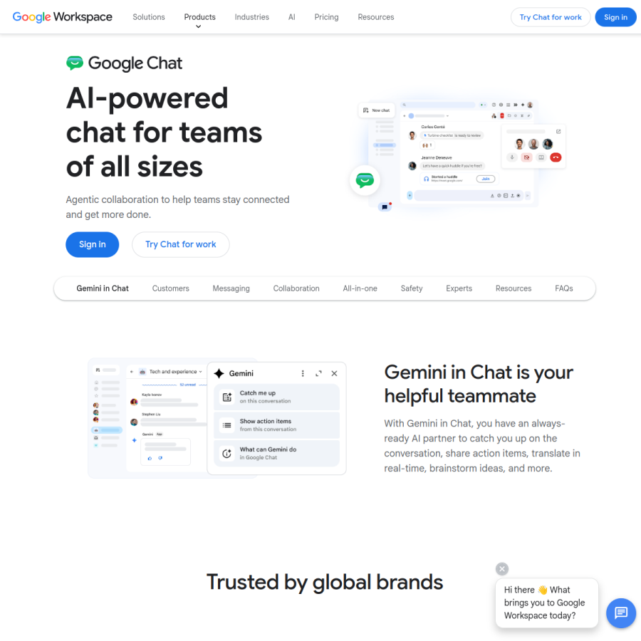 chat.google.com homepage screenshot