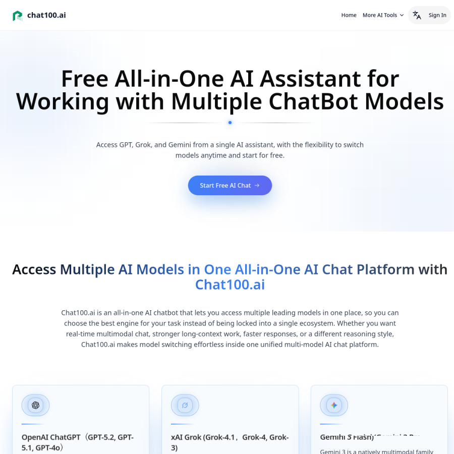 chat100.ai homepage screenshot