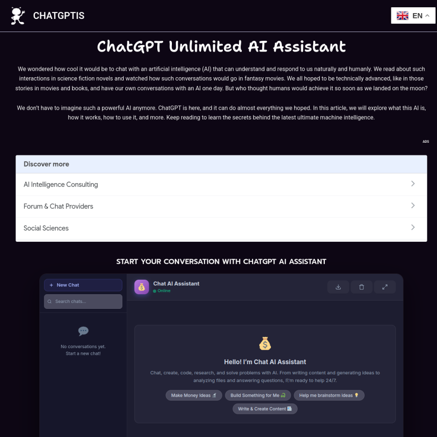 chatgptis.org homepage screenshot