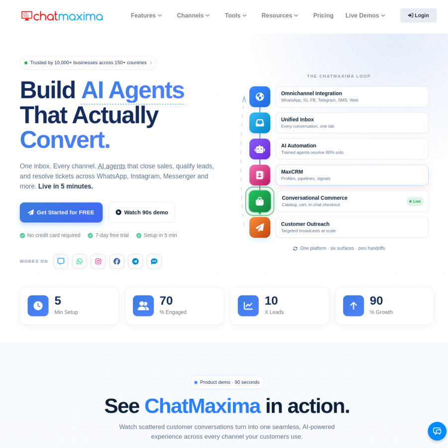 chatmaxima.com homepage screenshot