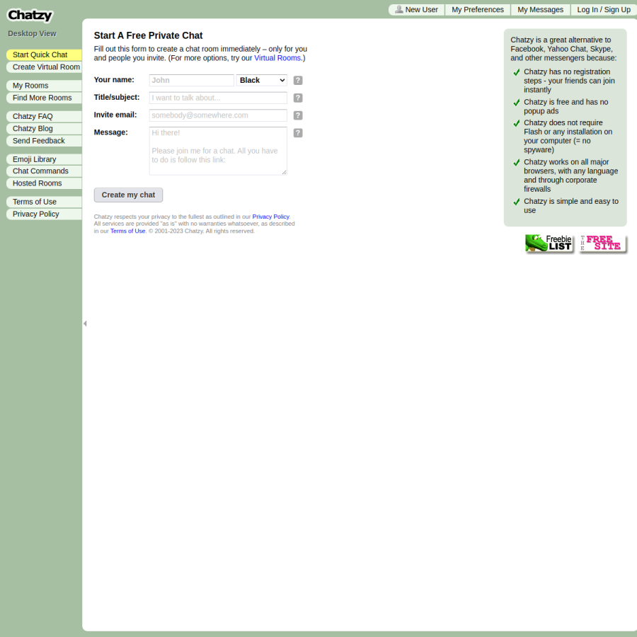 chatzy.com homepage screenshot