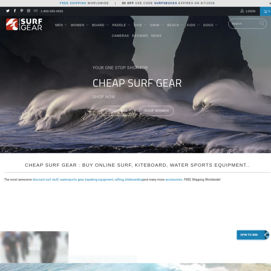 cheapsurfgear.com homepage screenshot