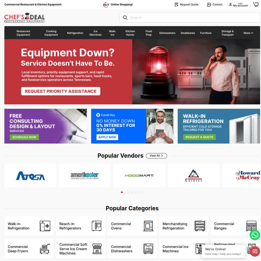 chefsdeal.com homepage screenshot