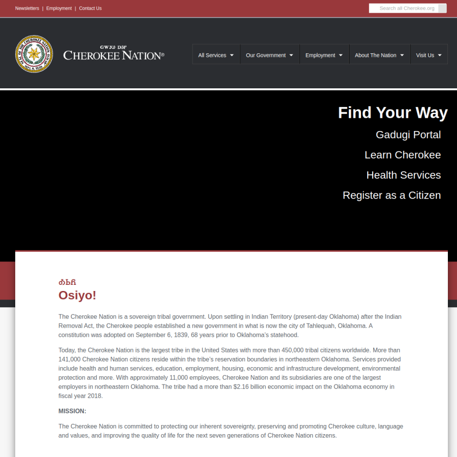 cherokee.org homepage screenshot
