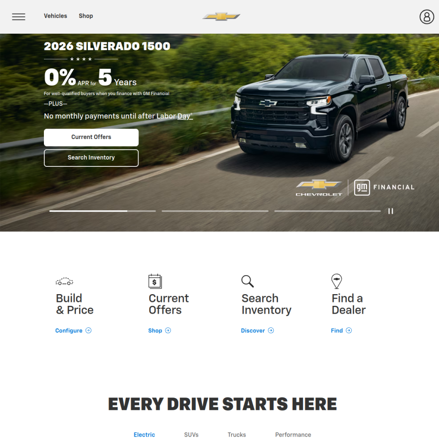 chevrolet.com homepage screenshot