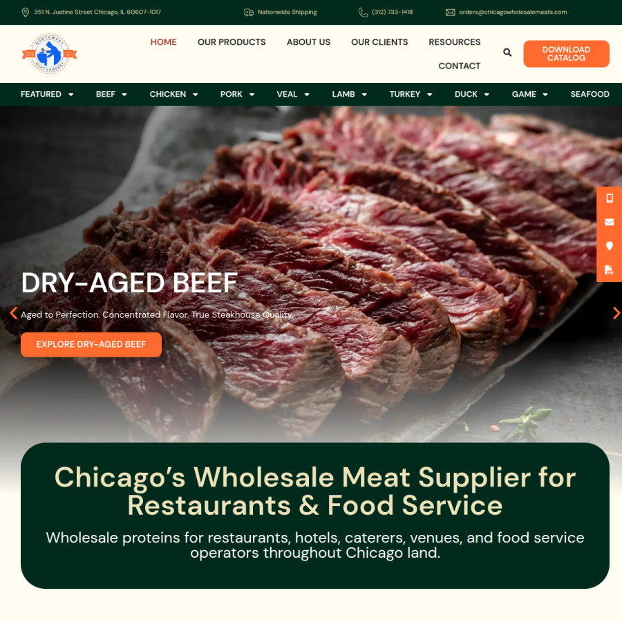 chicagowholesalemeats.com homepage screenshot