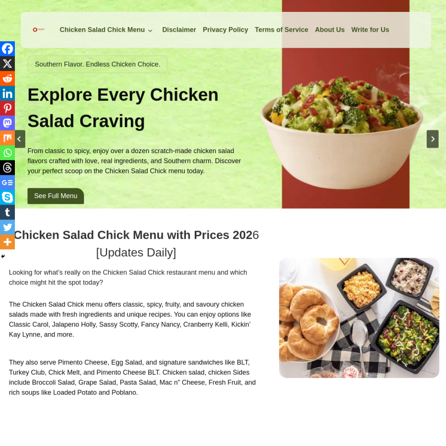 chickensaladchicksmenu.com homepage screenshot
