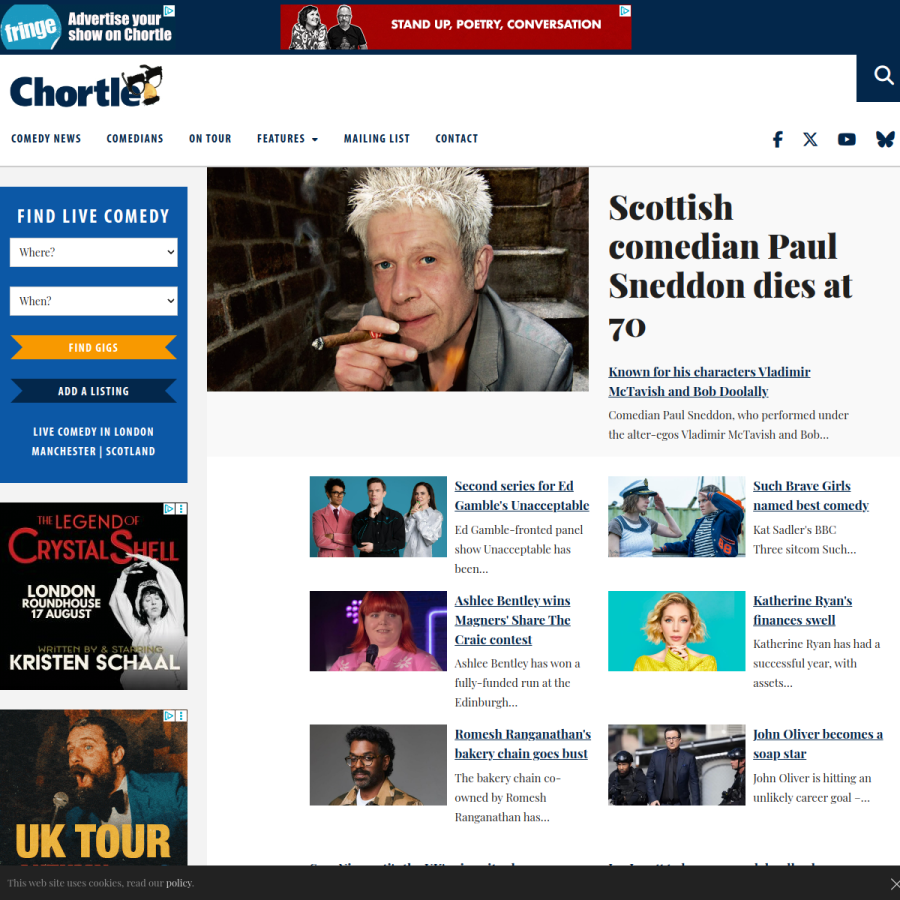 chortle.co.uk homepage screenshot